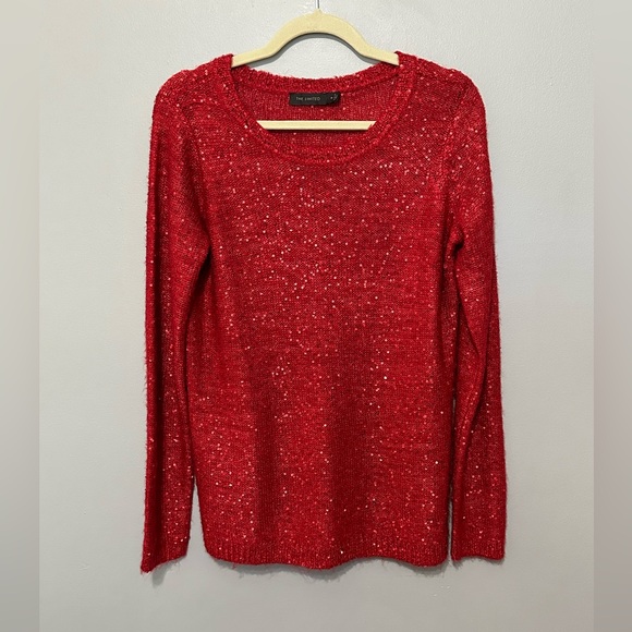 The Limited VINTAGE Red Sequin Sweater Long Sleeves Ready for Holidays M EUC!! - Picture 1 of 9